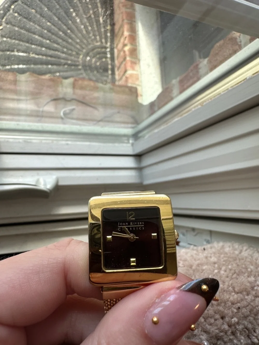 Joan Rivers Gold Tone Square Mesh Bracelet Watch with Brown Dial